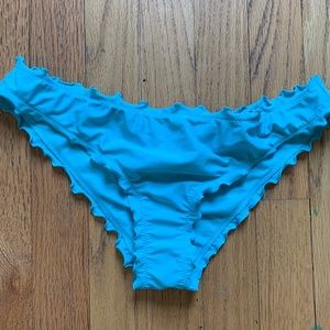 blue cheeky ruffled swimsuit bottoms
